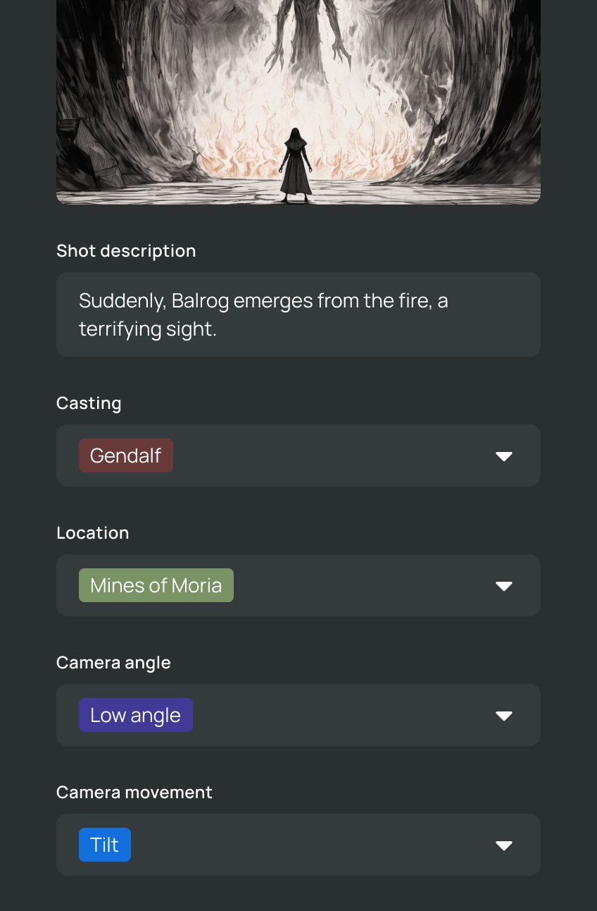 ai storyboard specific shot details