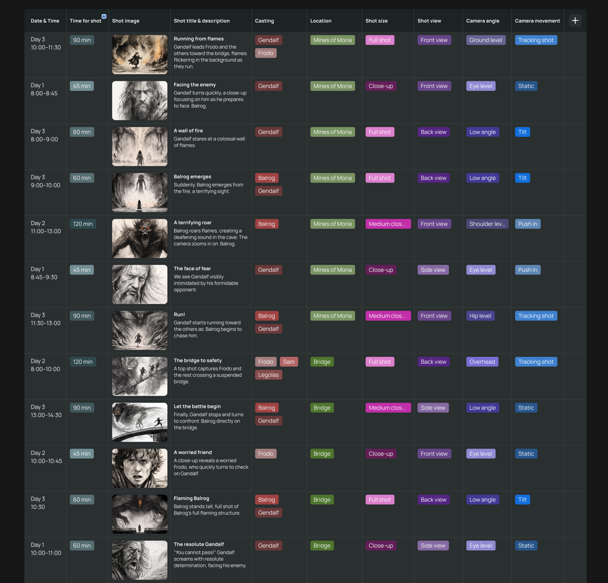 ai shot list example shai